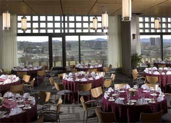 The evening gala dinner at the top of the UMass Amherst Campus Center overlooks nearly 1,450 acres of scenery